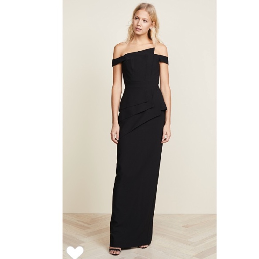 Black Halo Black One-Shoulder Peplum Evening Gown